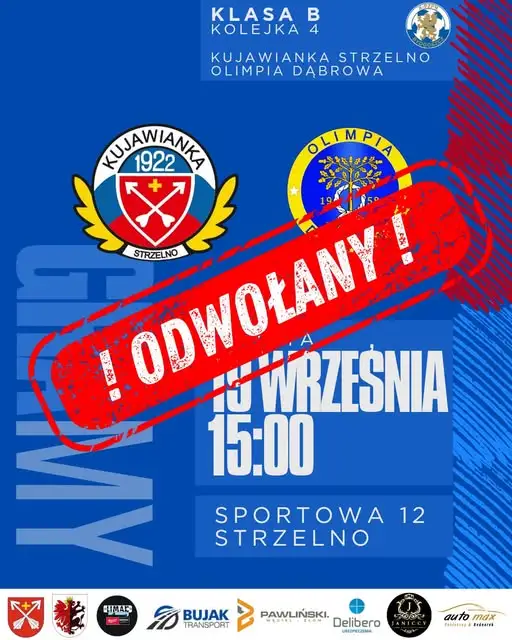 Mecz Kujawianki Strzelno z Olimpią Dąbrowa odwołany? Goście nie przyjadą, ale formalności trzeba dopełnić