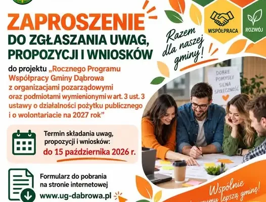 Gmina Dąbrowa konsultuje program współpracy z NGO na 2027 rok