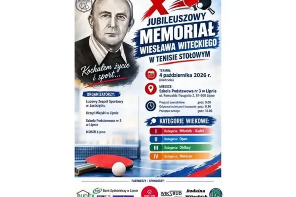 X Jubileuszowy Memoriał Wiesława Witeckiego w Lipnie – turniej tenisa stołowego już 4 października