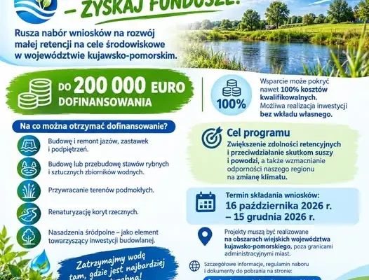 Złap wodę – zyskaj fundusze! Nabór na małą retencję w Kujawsko-Pomorskiem