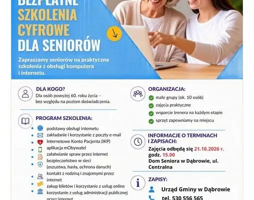 Bezpłatne szkolenie cyfrowe dla seniorów 60+ w Dąbrowie