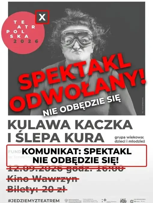 Odwołany spektakl „Ślepa kura i kulawa kaczka” w Mogileńskim Domu Kultury