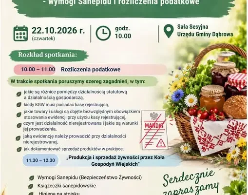Jak legalnie sprzedawać domowe wyroby? Spotkanie dla KGW w Dąbrowie