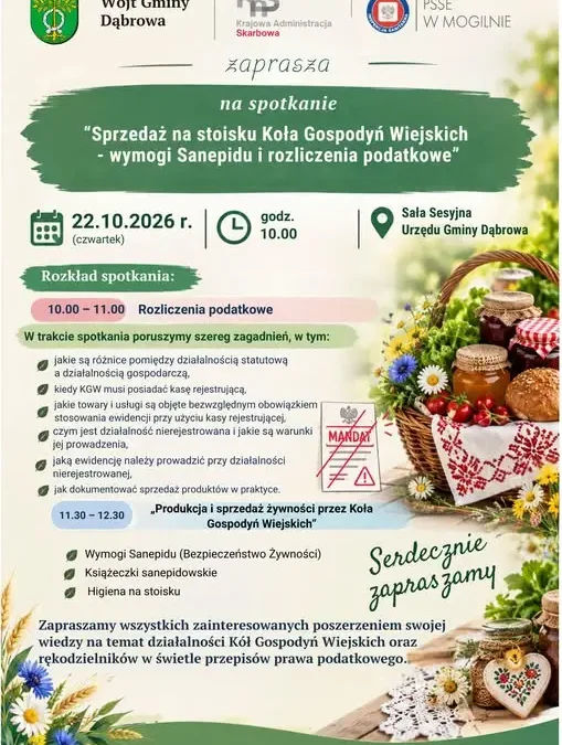 Jak legalnie sprzedawać domowe wyroby? Spotkanie dla KGW w Dąbrowie