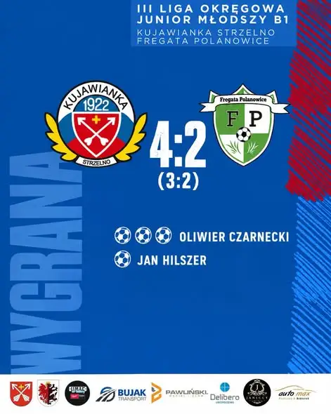 Kujawianka Strzelno wygrywa z Fregatą Polanowice 4:2. Hat-trick Oliwiera Czarneckiego